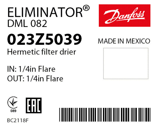 "Danfoss - Liquid Line Drier DML082 - 1/4" M.Fl"